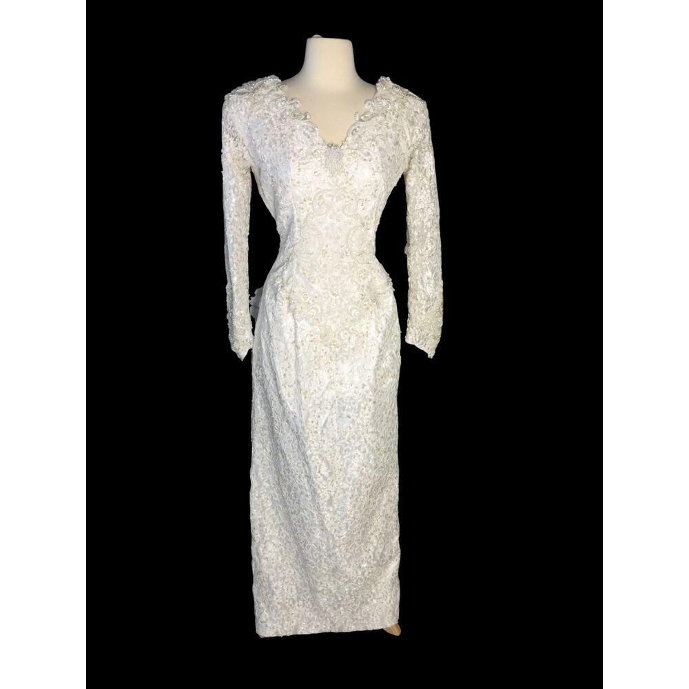 Vintage Wedding Gown Beaded Detachable Train Size 14 Headpiece - Picture 3 of 11